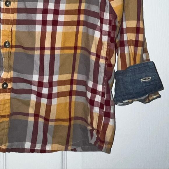 Eddie Bauer Kids Plaid Button Down Shirt yellow burgundy gray white boy's size 7 - Picture 7 of 16